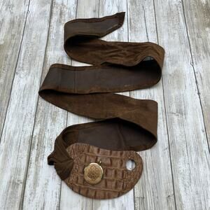 Handmade Leather Belt OOAK Tie Wrap 46” Brown Suede Croc Boho Western Festival